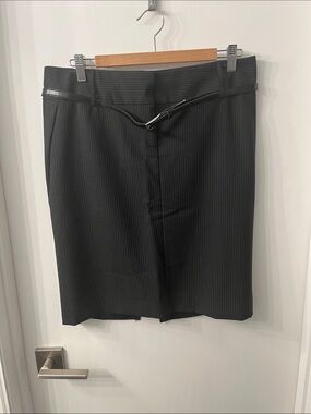 Express Black Pinstripe Pencil Skirt with Slim Belt